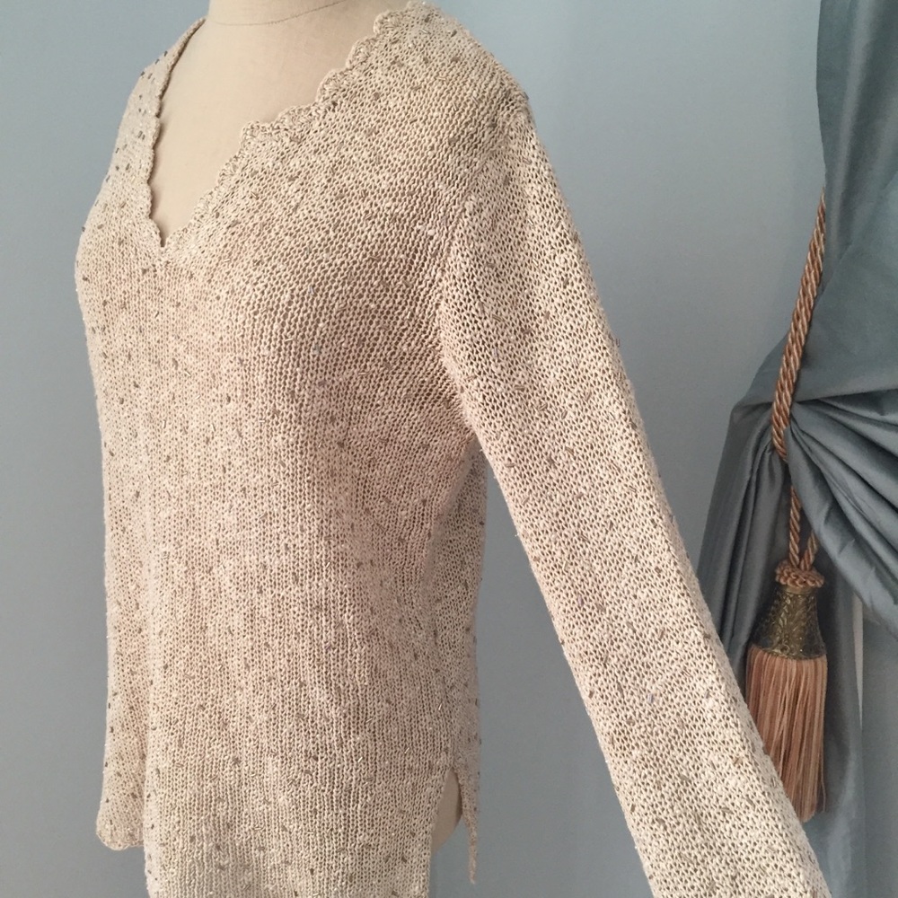 Beige Bead Embellished Sweater